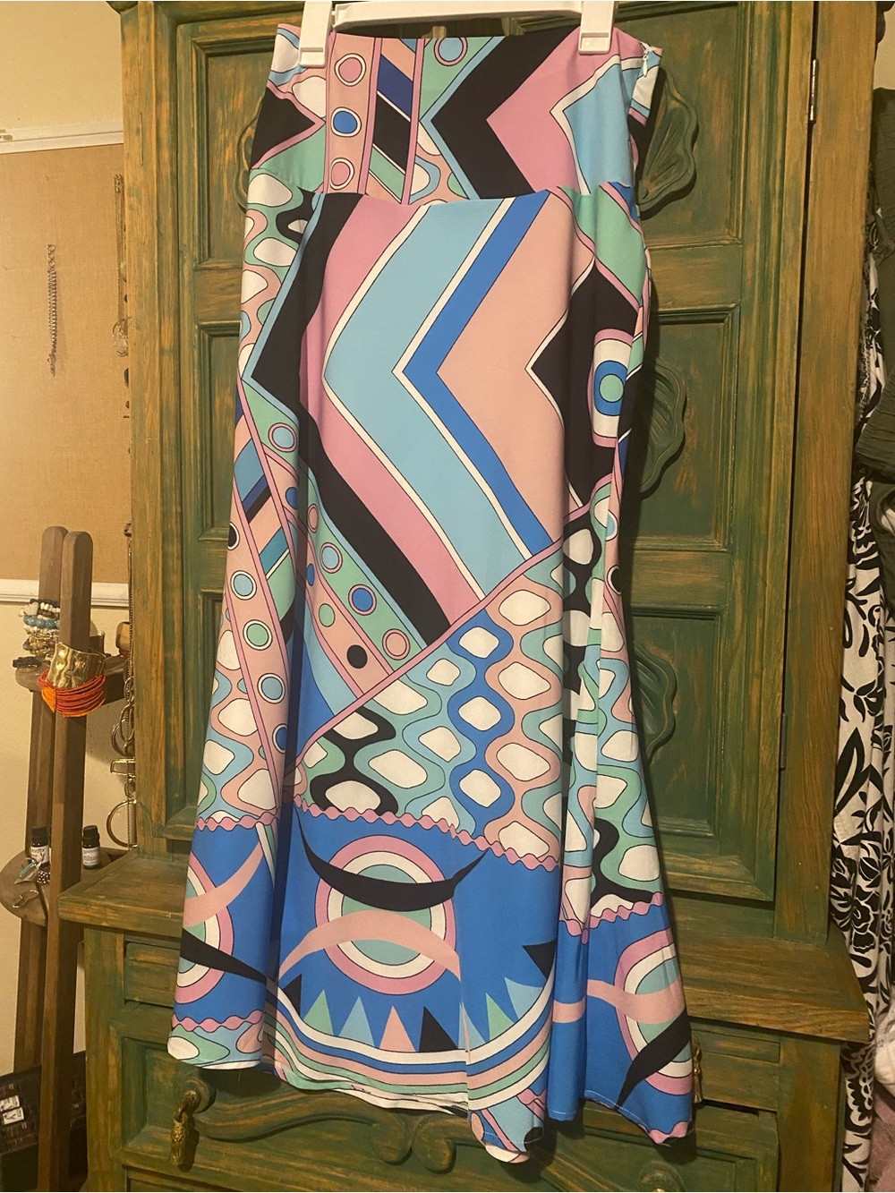 Geometric Maxi Skirt in Blue, Pink and Mint